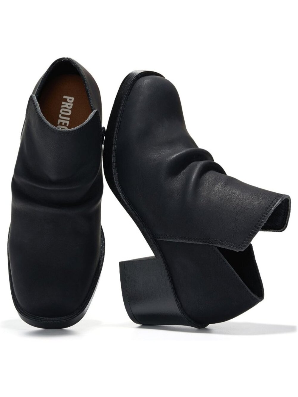 Women's Black Grainy Leather Non-Slip Block Heeled Winter Casual Ankle Boots